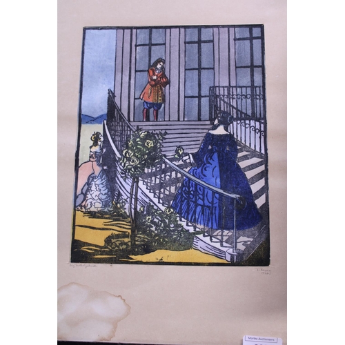 127 - French School watercolour  'Lady on Steps' signed and inscribed on the mount