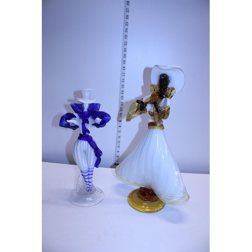 1 - Two ornate hand blown glass figures Murano? a/f, shipping unavailable, tallest h47cm.