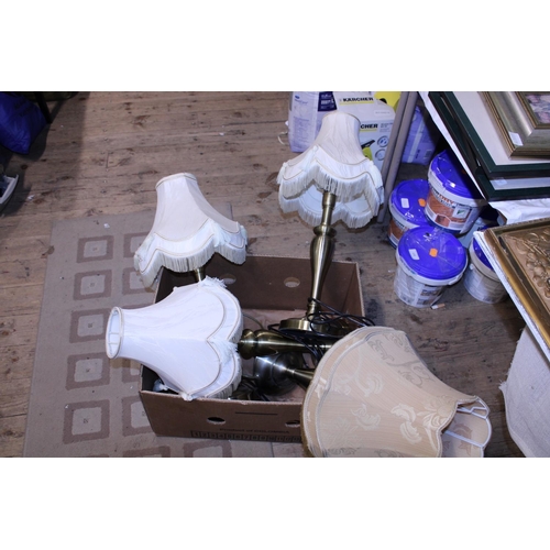 245 - Four brass based lamps with shades, shipping unavailable