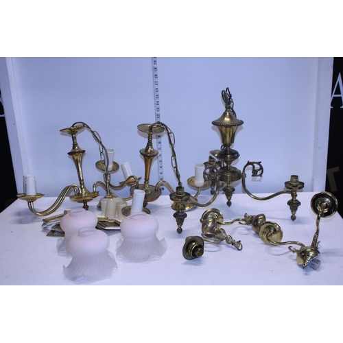 236 - A selection of assorted brass ceiling  lights, shades and other items.  No postage