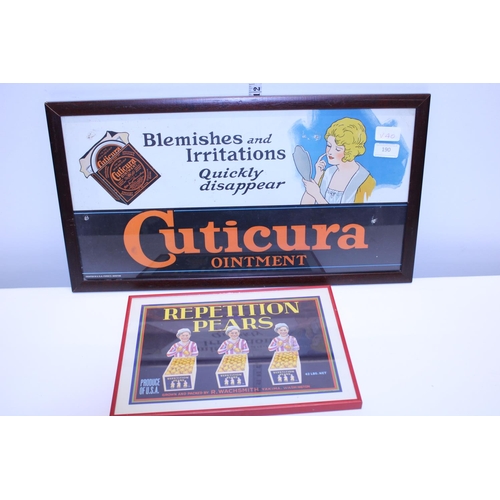 190 - Two pieces of framed advertising