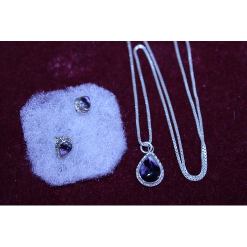 251 - A  Blue John white metal chain and pendant with matching earrings