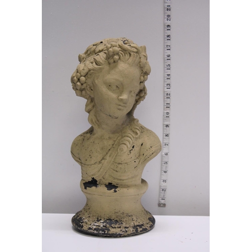 93 - A heavy stone garden bust of a young woman. Shipping unavailable