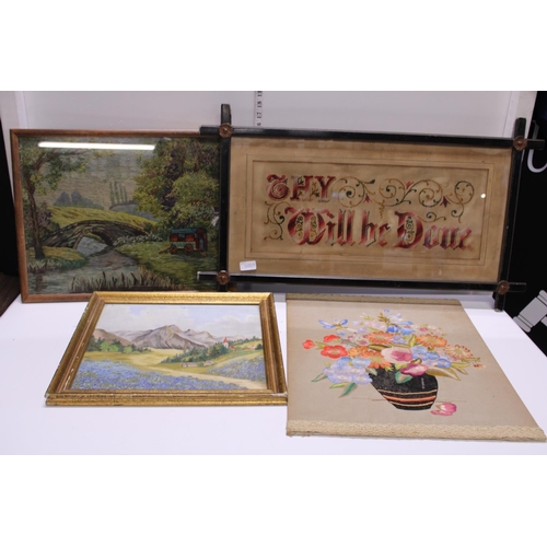94 - A selection framed vintage silks, embroidery etc. Shipping unavailable