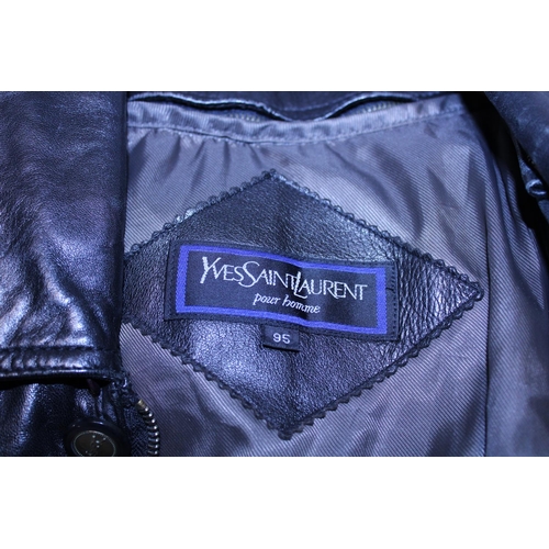 407 - A Yves Saint Laurent vintage leather jacket size 95? with additional detachable inner lining.