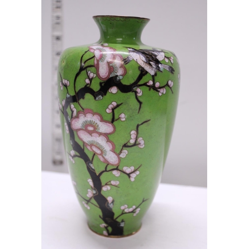 276 - Two Oriental enamelled vases  (black one with restoration)