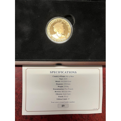 205B - A Westminster Mint Gold proof five pound coin struck for the Coronation 65th Anniversary 2018