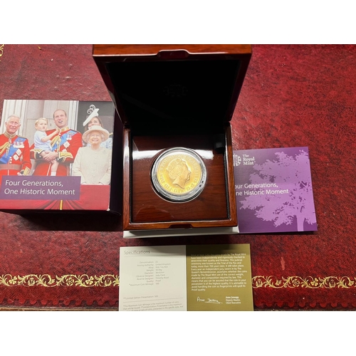 205C - A Royal Mint Four Generations of Royalty 2018 gold proof five pound coin. Struck in 22ct gold  39.94... 