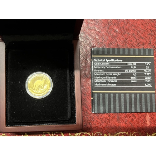 205R - A Perth Mint limited edition 80/500 24ct gold proof coin 7.77 grams. Stuck in 2017 (kangaroo coin)