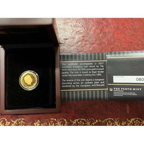 205R - A Perth Mint limited edition 80/500 24ct gold proof coin 7.77 grams. Stuck in 2017 (kangaroo coin)