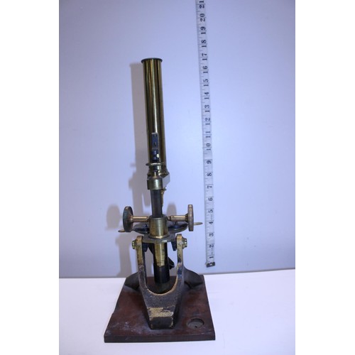 5 - A antique Victorian boxed brass microscope with alternate bullseye magnifier and accessories