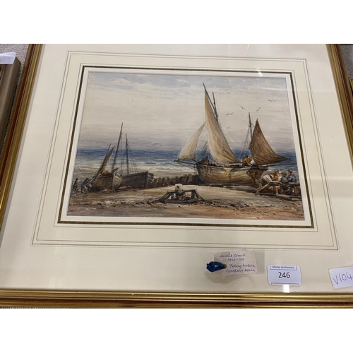 246 - A framed watercolour by James Orrock 1829-1919 'Fishing Boats on Worthing Beach'