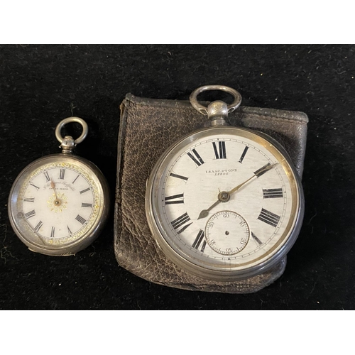 217 - A hallmarked silver gents pocket watch by Isaac Stone of Leeds and a ladies 925 fob watch a/f