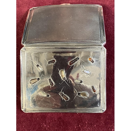 228 - A hallmarked silver cigarette case in japanese Shibayama form with applied insect & bug decoration