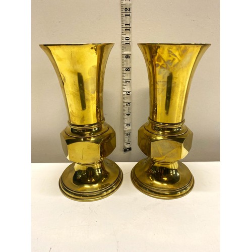 1 - A pair of heavy brass ecclesiastical Diadem altar vases