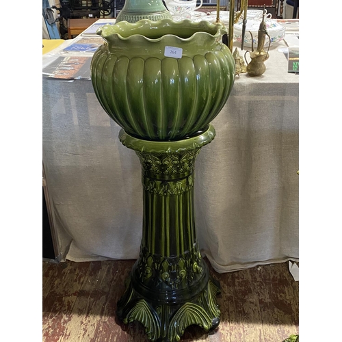 264 - A early 20th century green glazed planter stand and planter, shipping unavailable