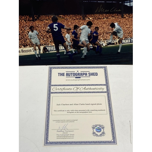 5 - Three pieces of signed football ephemera including Jack Charlton, Alan Clarke, Jimmy Greaves and Sir... 