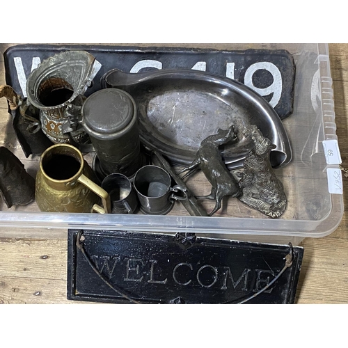 59 - A box of assorted metal wares etc