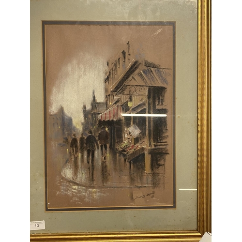 13 - A pastel artwork by John Sefrey-Lester original street scene with figures 49x62cm, shipping unavaila... 