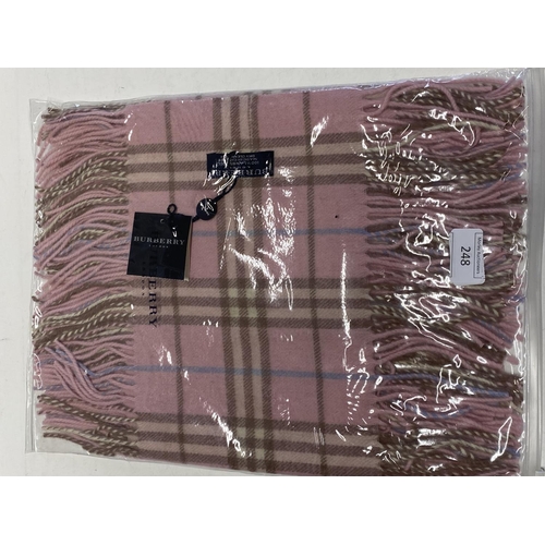 251 - A new with tags Burberry 100% lambs wool pink long scarf with double tassels 150 x 37cm