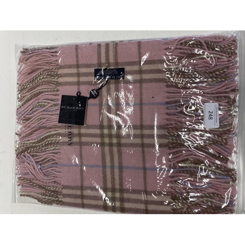 252 - A new with tags Burberry 100% lambs wool pink long scarf with double tassels 150 x 37cm