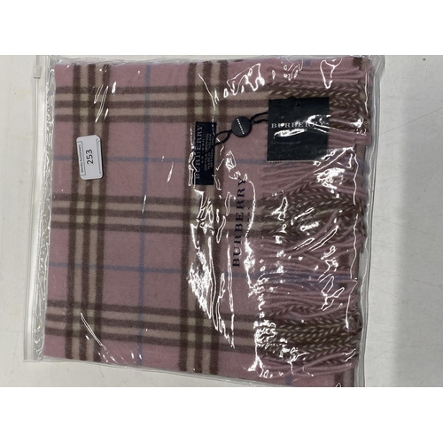 253 - A new with tags Burberry 100% lambs wool pink long scarf 166 x 38cm