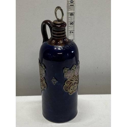 283 - A antique Doulton Lambeth blue glazed ceramic whiskey decanter