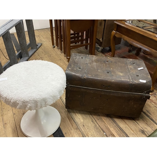 354 - A vintage metal storage trunk and 1970's storage stool, shipping unavailable