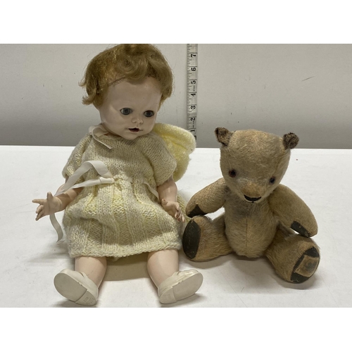 39 - A vintage Pedigree doll and a Chad Valley teddy bear