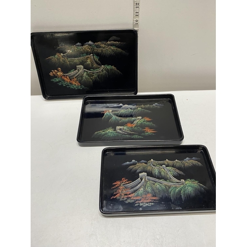 49 - Three papier mache Oriental themed trays