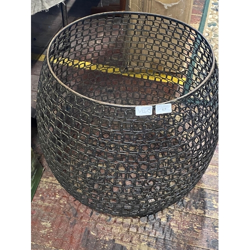 67 - A large ornate contemporary metal basket h57 x d50cm, shipping unavailable