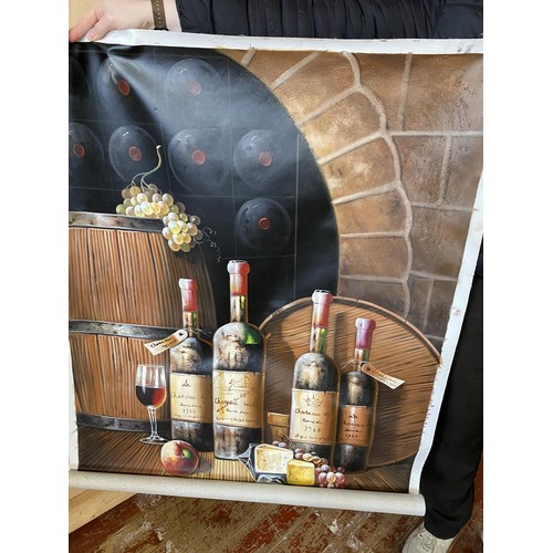 288 - A large hand painted oil on canvas depicting wine bottles etc by Wakary Shay approx 130x100cm