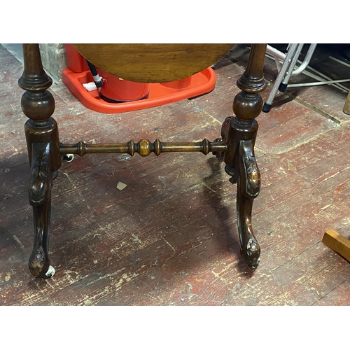 114 - A antique Burr Walnut sewing table (slight imperfections to top), shipping unavailable