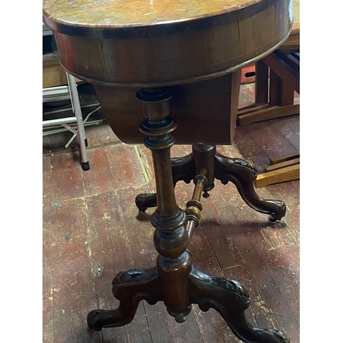 114 - A antique Burr Walnut sewing table (slight imperfections to top), shipping unavailable