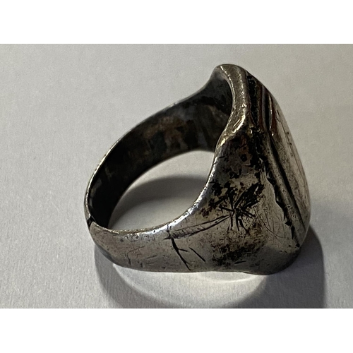 257A - A WW2 German silver ring with palm and tree and swastika (Africa Corp) 1941? marked 900