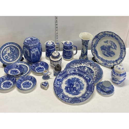 382 - A selection of assorted blue and white ceramics including Abbey, George Jones etc shipping unavailab... 