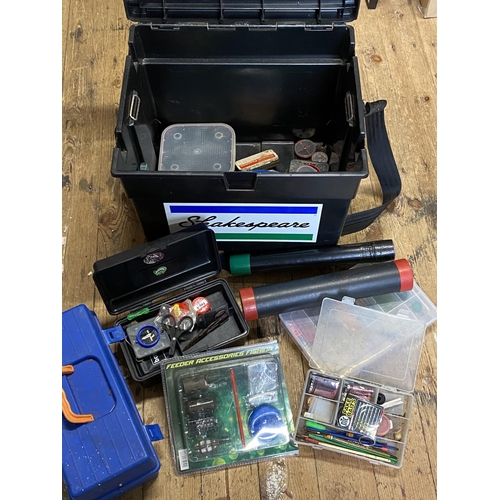 71 - A fishing box and contents of assorted tackle