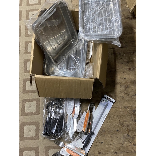 100 - A box of new cutlery and kitchen utensils Shipping unavailable