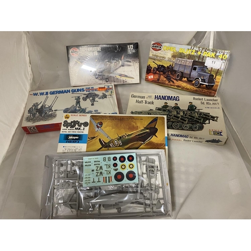 11 - Five assorted boxed model kits (unchecked) Hasegawa, Airfix etc