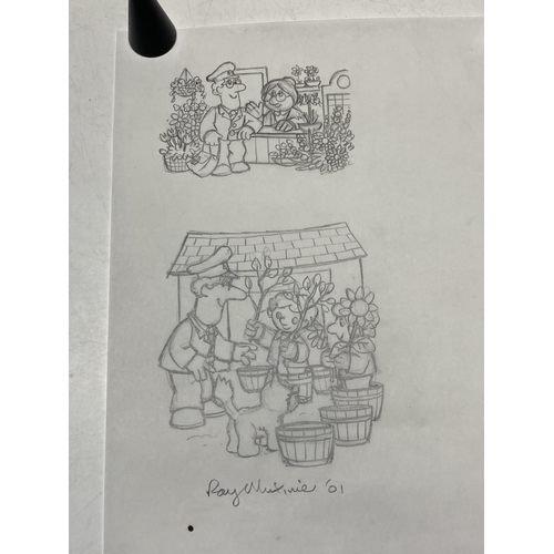 126A - Thirteen original pencil sketches by Ray Mutimer including Postman Pat, Rupert and Harold with lette... 