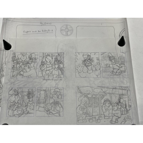 126A - Thirteen original pencil sketches by Ray Mutimer including Postman Pat, Rupert and Harold with lette... 