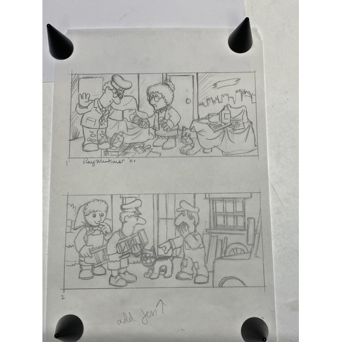 126A - Thirteen original pencil sketches by Ray Mutimer including Postman Pat, Rupert and Harold with lette... 