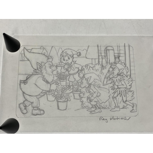 126A - Thirteen original pencil sketches by Ray Mutimer including Postman Pat, Rupert and Harold with lette... 