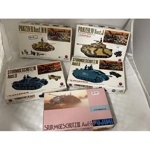 20 - Four assorted Nitto model kits and one Fujimi (unchecked)