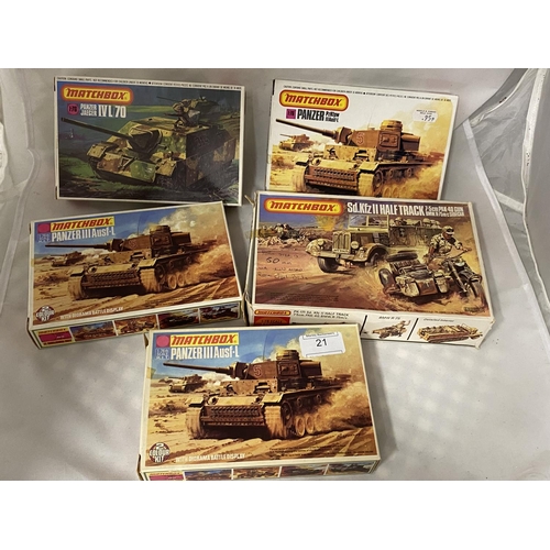 21 - Five assorted Matchbox military model kits (unchecked)