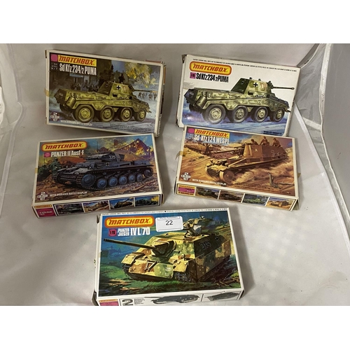 22 - Five assorted Matchbox military model kits (unchecked)