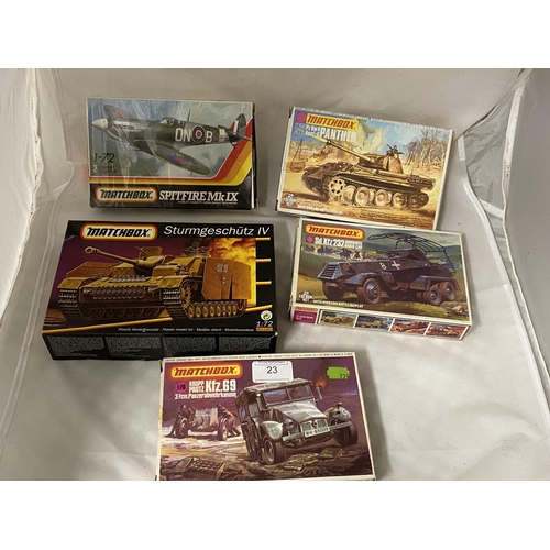 23 - Five assorted Matchbox military model kits (unchecked)