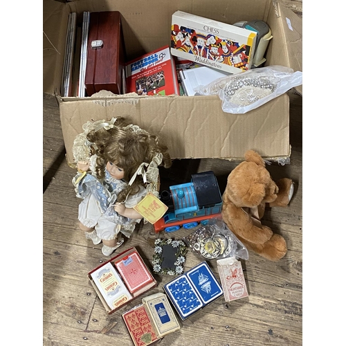 75 - A box of vintage dolls and toys etc Shipping unavailable