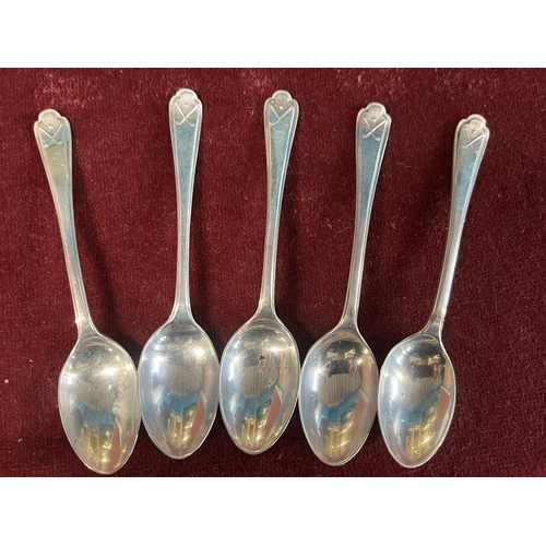338 - Five hallmarked silver golf themed tea spoons 70g