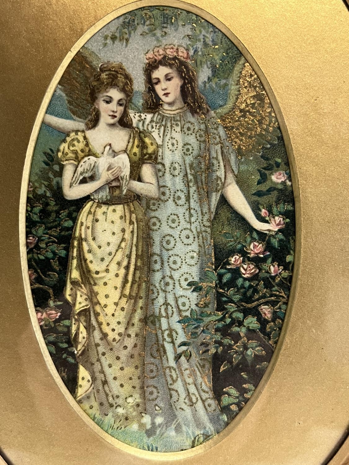 A pre - Raphaelite period painting in watercolour and gold gilt in a ...